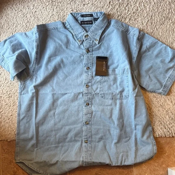 Ultra Club Men's Light Blue Casual Button Down Shirt - Picture 5 of 5